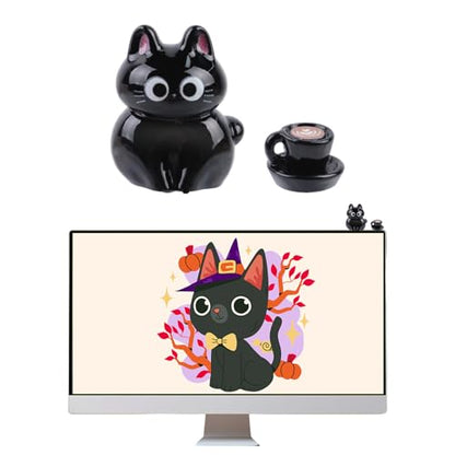Cute Black Cat Coffee Phone Buddy - 2PCS Resin Mini Figurines, Adhesive Peel-and-Stick Decor for Kindle Cellphone Car Dashboard, Office Desk, Fun Tiny Critters Accessories - style: Black Cat Coffee