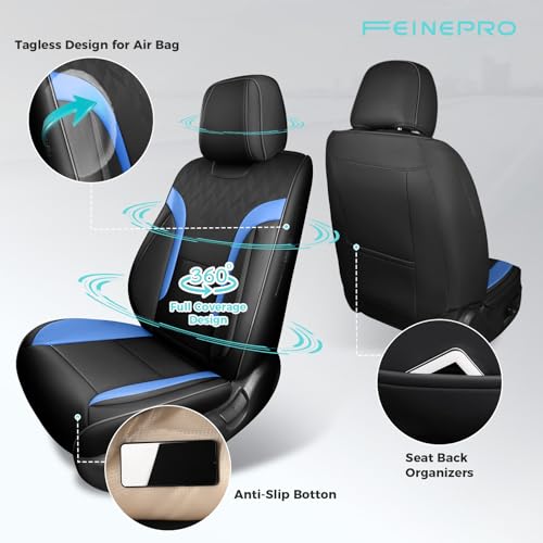 Black and Blue Car Seat Covers Only Front 2pc - Breathable Faux Leather Universal Seat Covers for Cars, Automotive Protector Fit for Most Sedan SUV Pick-up Truck