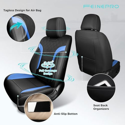 Black and Blue Car Seat Covers Only Front 2pc - Breathable Faux Leather Universal Seat Covers for Cars, Automotive Protector Fit for Most Sedan SUV Pick-up Truck