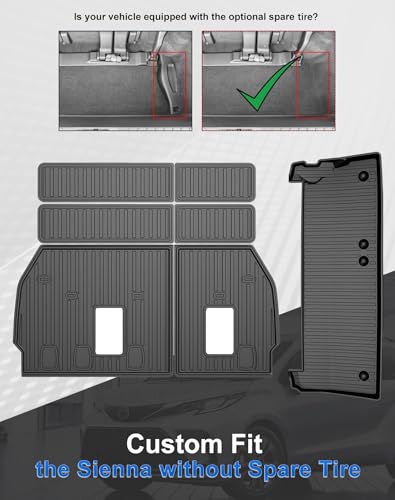 IKABEVEM 2021-2025 2026 Sienna Cargo Liner & Backrest Mat Fit for Toyota Sienna 7/8 Seat (without Spare Tire) - Custom Fit Trunk Mat and 3rd Row Seat Back Mats - All Weather Car Mats for Toyota Sienna - style: (5)Toyota Sienna 2021-2026 Cargo Liner & Back