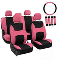 FH Group Full Set Cloth Car Seat Covers, Universal Fit combo, Low Back Front Seat Covers, Airbag Compatible, Split Bench Rear Seat, Washable Seat Cover for SUV, Sedan, Van, Pink - color: Pink