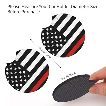 Thin Red Line Steering Wheel Cover - Firefighter American Flag Steering Wheel Covers Car Cup Holder Pad 2 Pack Universal Thin Red Line 15 Inch Auto Anti-Slip Car Wheel Protector - color: Red Line flag