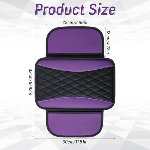 Car Console Covers, Purple Cars Arm Rest Cover Accessories for Women Universal PU Leather Car Armrest Cushion with 2 Storage Pocket for Cars Seats Organizer