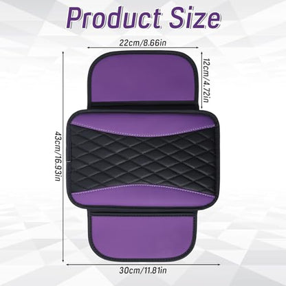 Car Console Covers, Purple Cars Arm Rest Cover Accessories for Women Universal PU Leather Car Armrest Cushion with 2 Storage Pocket for Cars Seats Organizer