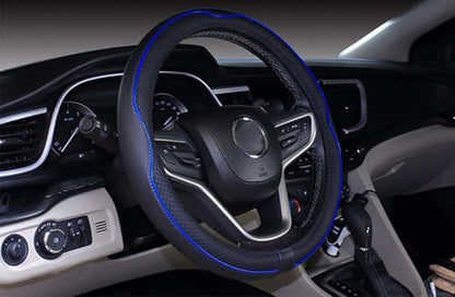 Mayco Bell Large Size Steering Wheel Cover Anti-Slip,Safety,Soft,Breathable,Durable,Full Surround,Comfortable Grip Microfiber Leather (15.5-16 inch, Black Dark Blue) - color: Black Dark Blue, size: 15.25''-16''