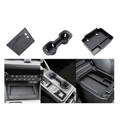 BIBIBO 3Pack for 2026 Subaru Outback Center Console Organizer 2026 Subaru Outback Console Armrest Tray+Cup Holder +Wireless Charging Mat 2026-Outback Insert Organizer Tray - color: Black-3Pack
