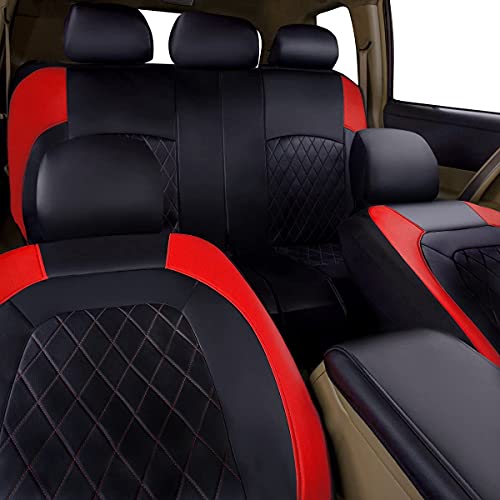 Universal Faux Leather Car Seat Covers Full Set Airbag Compatible Breathable Fit for Cars Trucks SUVs Deluxe Pu Luxury Vinyl(Black with Red) - color: Red, size: Full Set