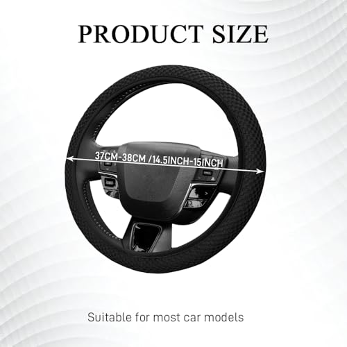 Elastic Stretch Steering Wheel Cover, Steering Wheel Protector, 15 Inch Anti-Slip Breathable Microfiber Ice Silk Protection, Easy Carry, Warm in Winter & Cool in Summer for Cars (Black) - color: Black