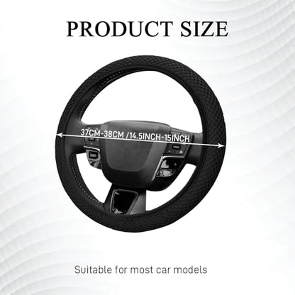 Elastic Stretch Steering Wheel Cover, Steering Wheel Protector, 15 Inch Anti-Slip Breathable Microfiber Ice Silk Protection, Easy Carry, Warm in Winter & Cool in Summer for Cars (Black) - color: Black