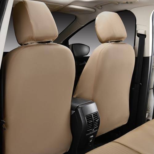Flying Banner Synthetic Leather car seat Covers Full Set Front and Rear Bench Fashion Easy Installation Cup Holder Free (Solid Beige, Low Bucket - Full Set)