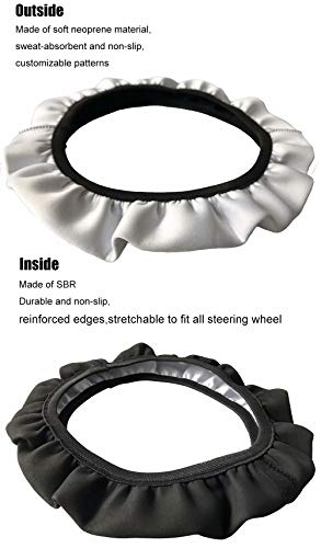 AFPANQZ Elegant Elephant Style Automotive Steering Wheel Covers Neoprene Comfortable Keep Warm Odorless Stretch-on Fabric Breathable Universal 14 to 15 inch Navy Blue for Women Mens - color: Elephant