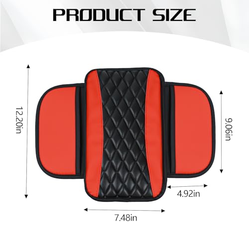 wuyaoyao Car Center Console Cover, 12.2"×7.5" Waterproof Leather Auto Armrest Cover Protector with Side Pockets, Stylish Comfortable Vehicle Arm Rest Box Cushion Pad, Car Accessories (Red) - color: Red