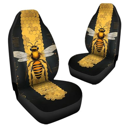 Bee Car Seat Cover for Front Seat Black Cushion Car Seat Protectors 2 Pcs Bucket Seat Covers Auto Accessories - color: Bee