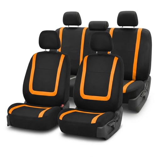 FH Group Car Seat Covers Unique Flat Cloth Full Set Automotive Seat Covers Front Set and Rear Solid Bench Orange Black Seat Covers w. Gift Universal Fit Interior Accessories for Cars Trucks and SUVs - color: Orange