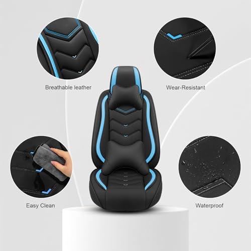 Car Seat Cover for KIA Soul 2010-2025, Seat Covers Full Set,Non-Slip Waterproof seat Cover,Wear-Resistant Nappa Leather car seat Covers. (Luxury 5 Seats/Black Blue) - color: Black Blue, size: Luxury 5 Seats