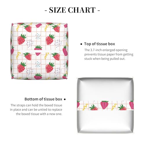 Cute Pink Strawberries Tissue Box Cover Square,Cartoon Strawberry Fruits Tissue Box Holder Waterproof Leather Facial Paper Organizer Dispenser for Bathroom Home Car Nightstand Vanity Desk - color: Color-14