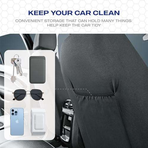 Skechers Memory Foam Car Seat Covers, Leather High Back Seat Covers Quilting Design,Waterproof Sports Car Seat Covers Front Seats,Airbag Compatible Universal Fit for Most Cars, SUVs,Trucks,Black