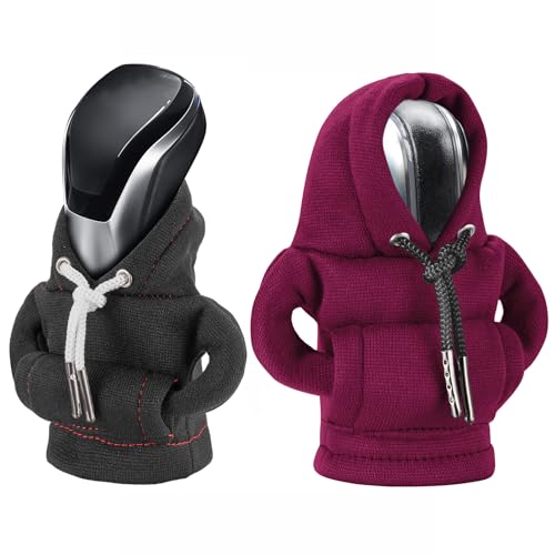 Gear Shift Hoodie Cover, Universal Shift Knob Hoodie, Mini Hoodie for Car Shifter, Automotive Interior Cute Gadgets, Car Accessories and Decorations - color: 2Pcs(Black+Red)