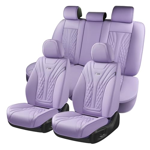 Coverado Car Seat Covers Full Set, Automotive Front and Rear Seat Covers with Backrest, Nappa Leather Car Seat Protectors Waterproof, Universal for Most Vehicles - color: Purple, size: FullSet