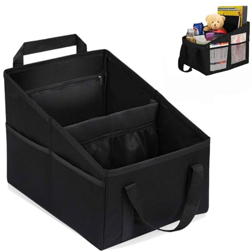 BLIRITEL Car Seat Organizer for Front & Back Seat, Passenger Seat Organizer, Small Car Seat Storage Caddy for kids & Adult with Divide, Handles and Multiple Mesh Pockets (Black) - color: Black
