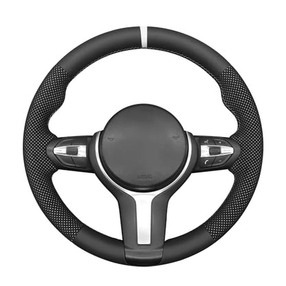 MEWANT Hand-Stitched Steering Wheel Cover for BMW (M Sport) F22 F23 F30 F34 F32 F33 F36 F10 F07 F12 F13 F06 F39 F25 F26 F15 F16, DIY Custom Fit Steering Wheel Wrap for BMW - color: 14:Black mesh Athsuede with White Layer