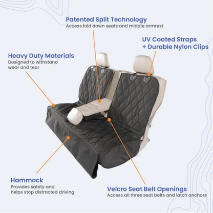 4Knines Dog Hammock for Cars, SUVs, and Small Trucks (Regular Size, Tan) – Rear Seat Cover for 60/40 Split Bench w/Armrest & Seatbelt Access – Heavy Duty, Waterproof, Easy Install, Machine Washable