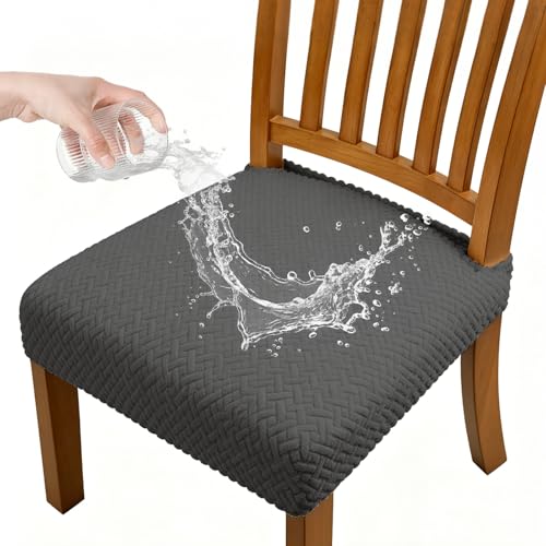 Dioxide Waterproof Seat Covers for Dining Room Chairs, Stretch Chair Covers Slipcover Protector Kitchen Chair Seat Covers for Hotel Banquet Party (Rear-Gapped,Dark Gray, 2 PCS) - color: Waterproof-dark Gray, size: set of 2