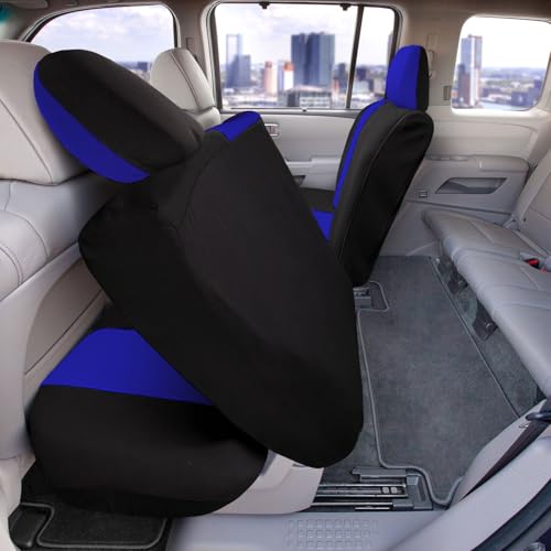 FH Group Full Cover Rear Bench Car Seat Cover – Universal Fit, Split Bench Design with Zipper, Compatible with 60/40 & 40/60 Split Seats, SUV & Van – Blue - color: Blue, style: Rear Set
