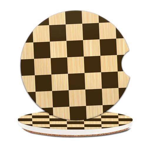 2 Pack Universal Ceramic Car Coasters，Ceramic Stone with A Finger Notch for Easy Removal of Car Cup Holder Coaster(Coffee Checkered) - color: Coffee Checkered