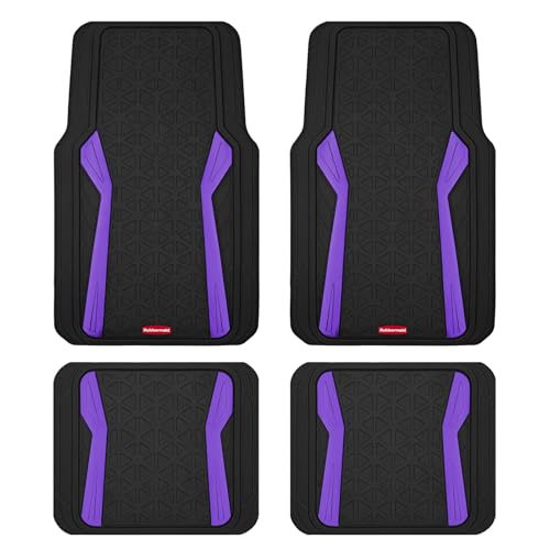 Rubbermaid Car Floor Mats Full Set,Premium Heavy Duty All-Weather Car Mats– Rugged Rubber with Brushed Aluminum Inserts, Universal Trim-to-Fit, Anti-Slip Backing for Cars, SUVs, Trucks & Vans - Purple - color: Purple