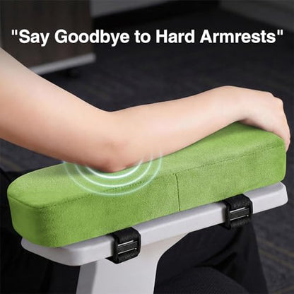 Smiry Ergonomic Office Chair Armrest Pads, Memory Foam Arm Rest Covers, Non-Slip Armrest Cushion with Adjustable Buckles and Straps, Elbow Relief for Desk, Gaming & Wheelchair (Green, Set of 2) - color: Green