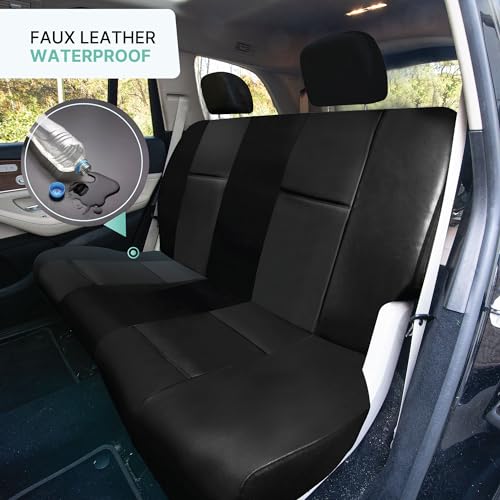 FH Group Full Set Faux Leather Car Seat Covers - Universal Fit, Low Back Front Seat Covers, Solid Back Seat Cover, Easy to Clean, Seat Cover for SUV, Sedan, Van, Black - color: Black, style: Full Set