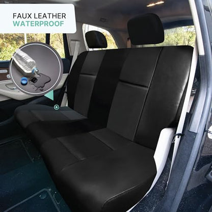 FH Group Full Set Faux Leather Car Seat Covers - Universal Fit, Low Back Front Seat Covers, Solid Back Seat Cover, Easy to Clean, Seat Cover for SUV, Sedan, Van, Black - color: Black, style: Full Set