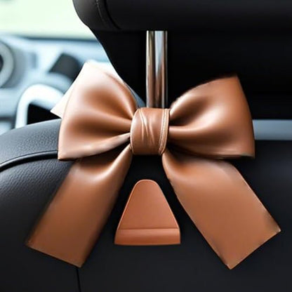 2-Pack Car Purse Hooks for Hanging Purses and Bags, Cute Bow car seat headrest Hooks for Hanging car Purse Hooks. (Brown) - color: Brown