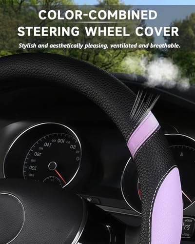 D-Shaped Flat Bottom Steering Wheel Cover for Women Girl, Stylish Car Accessory Non-Slip Car Interior Accessories (Purple)