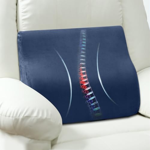 Back Support Pillow for Recliner Chair, Memory Foam Couch Back Cushions Ergonomic Large Lumbar Support Pillow for Lower Back Pain Relief, with Soft Velvet - color: Navy Blue