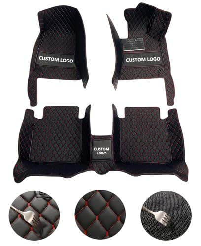 Customize Car Floor Mats for 99% Sedan SUV Sports Car All Weather Leather Full Coverage Waterproof Non-Slip Vehicle Lining Pads (Black Brown Stitching1) - color: Black brown Stitching1