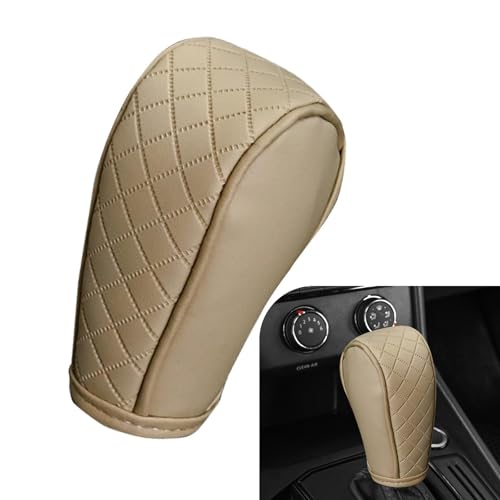 Car Gear Shift Cover, Upgraded Leather Shift Knob Cover, Anti-Slip Breathable Automotive Gear Shifter Decoration Protector, Universal for Most Cars SUVs Trucks (Beige)