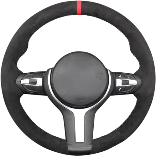 MEWANT Hand-Stitched Steering Wheel Cover for BMW (M Sport) F22 F23 F30 F34 F32 F33 F36 F10 F07 F12 F13 F06 F39 F25 F26 F15 F16, DIY Custom Fit Steering Wheel Wrap for BMW - color: 37:red stripe + red thread