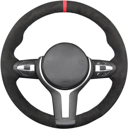 MEWANT Hand-Stitched Steering Wheel Cover for BMW (M Sport) F22 F23 F30 F34 F32 F33 F36 F10 F07 F12 F13 F06 F39 F25 F26 F15 F16, DIY Custom Fit Steering Wheel Wrap for BMW - color: 37:red stripe + red thread