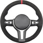 MEWANT Hand-Stitched Steering Wheel Cover for BMW (M Sport) F22 F23 F30 F34 F32 F33 F36 F10 F07 F12 F13 F06 F39 F25 F26 F15 F16, DIY Custom Fit Steering Wheel Wrap for BMW - color: 37:red stripe + red thread