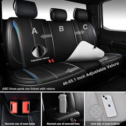 CAR PASS Nappa Leather Car Seat Covers, Durable Waterproof Luxury Universal for SUV Pick-up Truck Sedan, Anti-Slip Driver 5 Seats Covers Full Set with Backrest (Black Chameleon Iridescent Reflective)