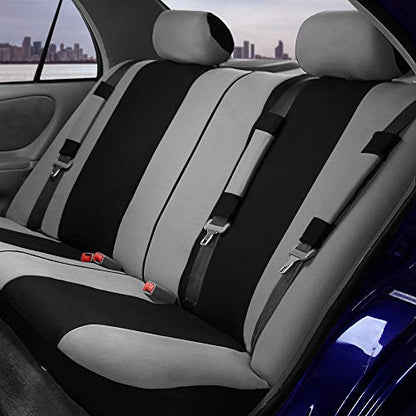 FH Group 3 Row Set 7 Seater Light & Breezy Flat Cloth Car Seat Covers, Combo Steering Wheel Cover & Seat Belt Pads, Airbag and Split Rear, Universal Fit for Cars Trucks, SUV, Gray - color: Gray