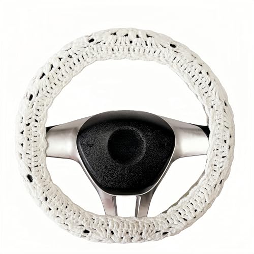 Crochet Steering Wheel Cover, Sunflower Steering Wheel Cover, 14-15 inch, Universal fit, Boho Car Accessories, for Men, Women and Girly, White (A Wheel Cover) - color: A wheel cover