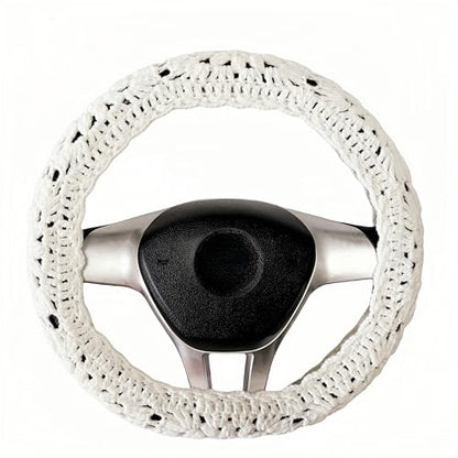 Crochet Steering Wheel Cover, Sunflower Steering Wheel Cover, 14-15 inch, Universal fit, Boho Car Accessories, for Men, Women and Girly, White (A Wheel Cover) - color: A wheel cover