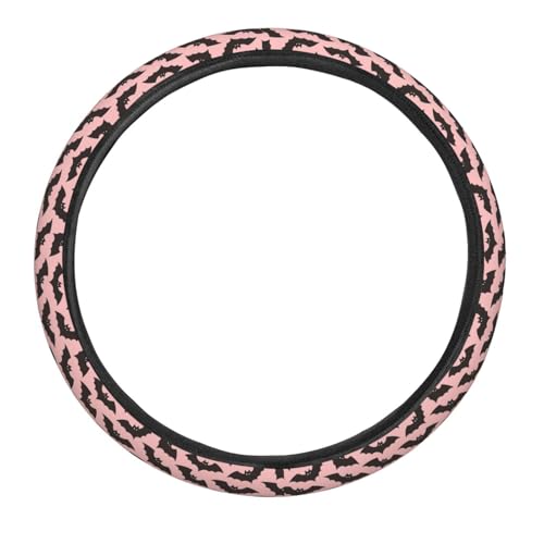 Halloween Pink Black Bats Steering Wheel Cover for Women Men, Non-Slip Steering Wheel Protector Car Wheel Covers, Universal 15 Inch Fit for Auto, Suvs, Truck - color: Halloween Pink Black Bats