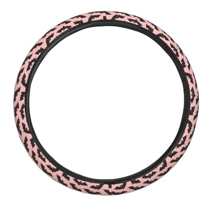Halloween Pink Black Bats Steering Wheel Cover for Women Men, Non-Slip Steering Wheel Protector Car Wheel Covers, Universal 15 Inch Fit for Auto, Suvs, Truck - color: Halloween Pink Black Bats