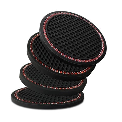 Car Cup Holder Coaster 4 Pack - Non Slip & Shockproof,Flexible PVC Rubber Insert for Car/Truck/SUV/Van (2.75"x0.2") Universal Fit Auto Cup Holders Accessories (Diamond Cup Coaster Red) - color: Diamond Cup Coaster Red