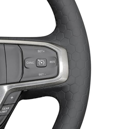 MEWANT Black Smooth and Embossed Artificial Leather Steering Wheel Cover for Dodge Ram 1500 Laramie Big Horn 2019-2021 - color: Black Smooth&Embossed Artificial Leather