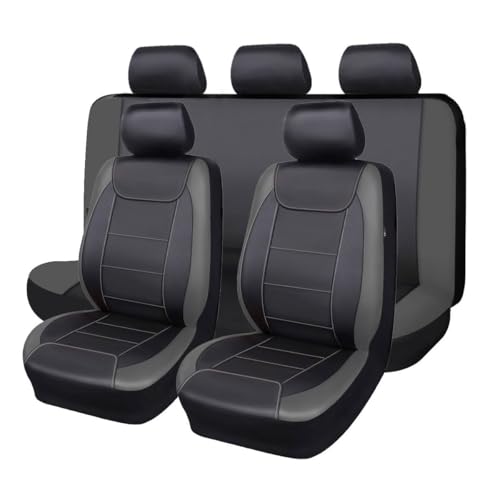 Flying Banner car seat Covers Protects Water Proof Faux Leather Carbon Fiber Front and Rear Bench (Black Gray, Full Set - 8PCS) - color: Gray Black, size: Full Set -- 8PCS